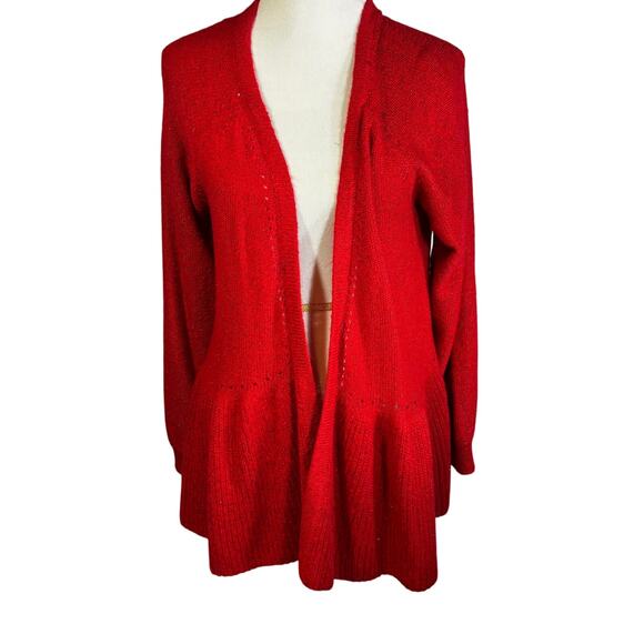 NWOT Elle Women's Red Shimmer Open Front Cardigan Sweater Size XL - Picture 1 of 6